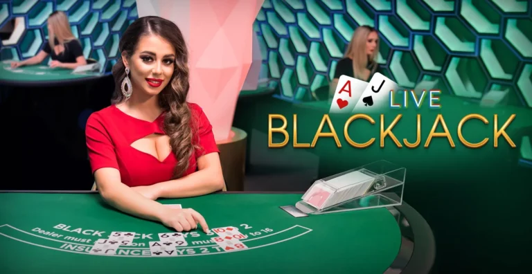 Live blackjack casino table with cards and dealer