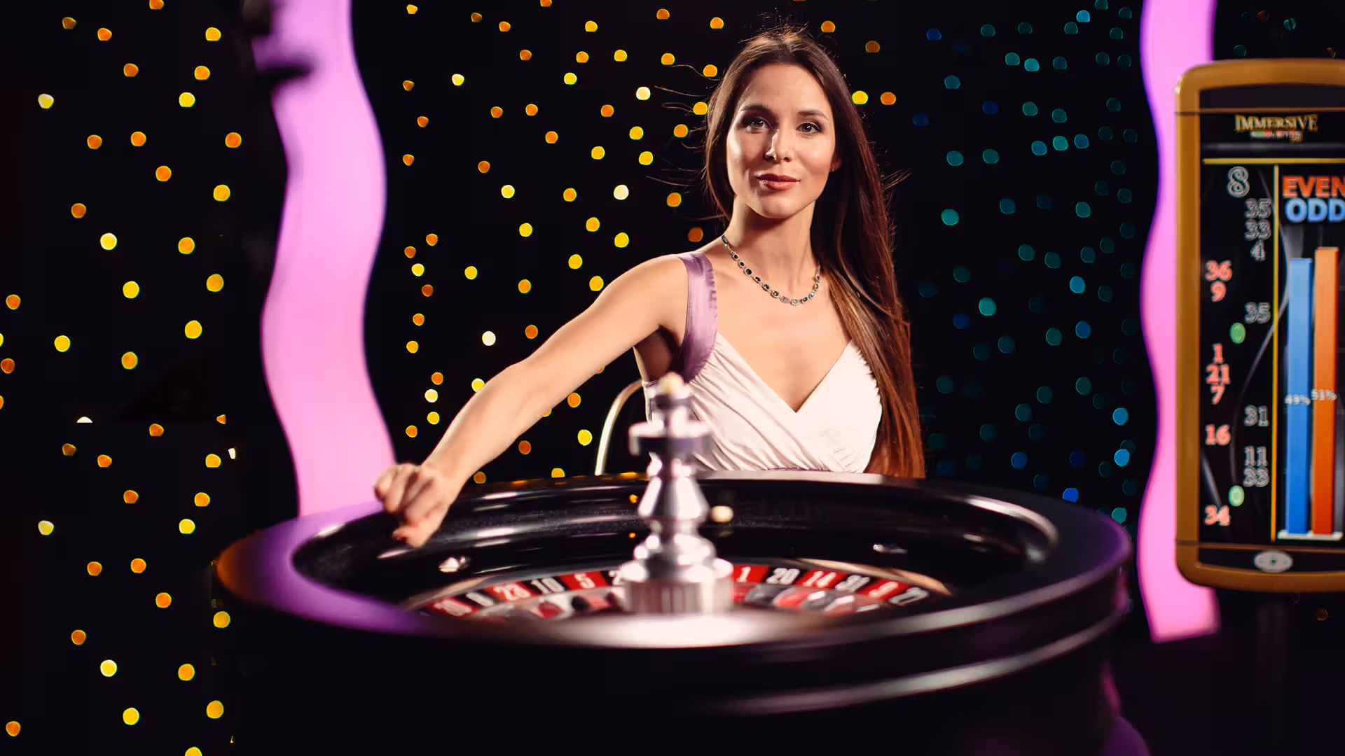 Immersive roulette live casino wheel and betting table