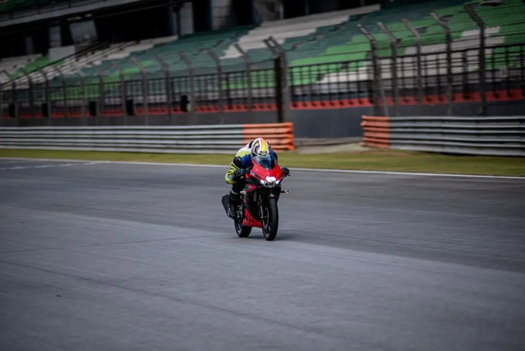 Fast motorcycle on a paved race track