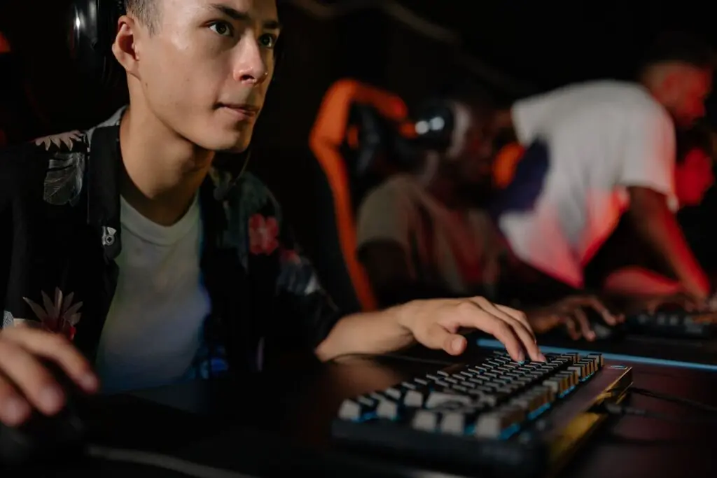 Competitive PC gamer during a match