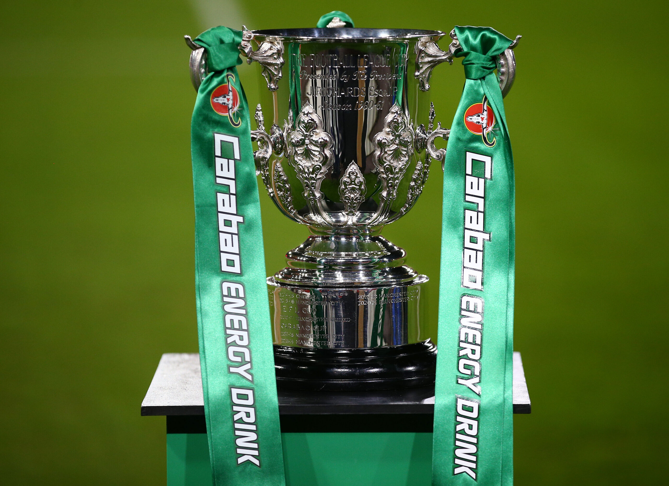 Carabao Cup trophy displayed for the English Football League competition