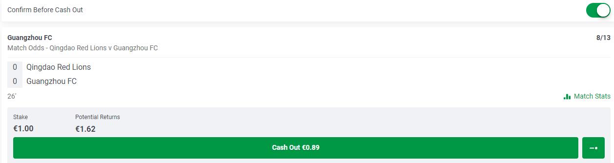 Paddy Power help illustration showing a cash out offer beside an open bet